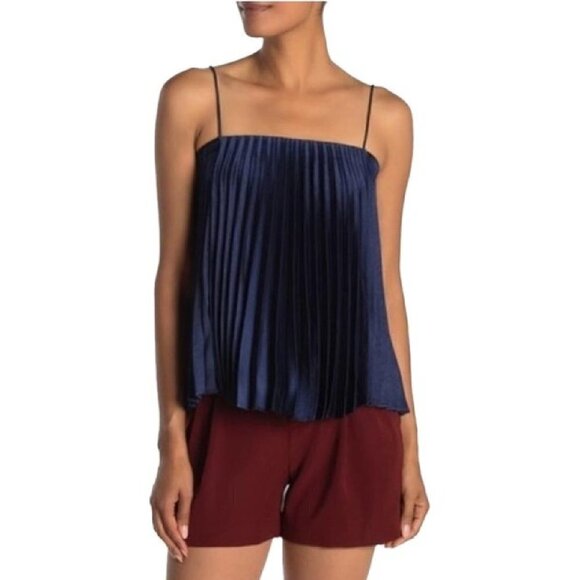 Vince Navy Accordion Pleated Square Neck Camisole Tank Top/Cami | Size Small - Picture 2 of 11